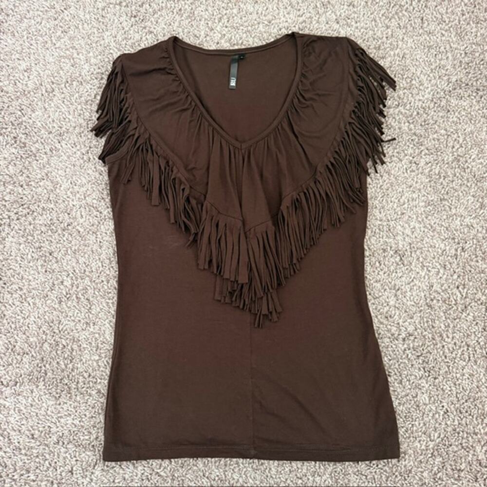 Fringe V-Neck Sleeveless Top RU Women Small‎ 70s Retro Hippie Woodstock Western